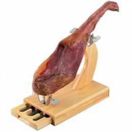 JAMONERO DE MADERA CON CAJON Y CUCHILLOS *