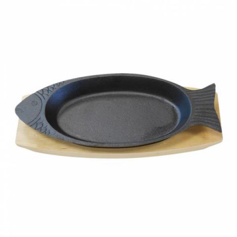 PLATO PESCADO + BASE DE MADERA 32x13 CM NEGRO *