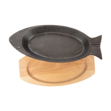 PLATO PESCADO + BASE DE MADERA 32x13 CM NEGRO *